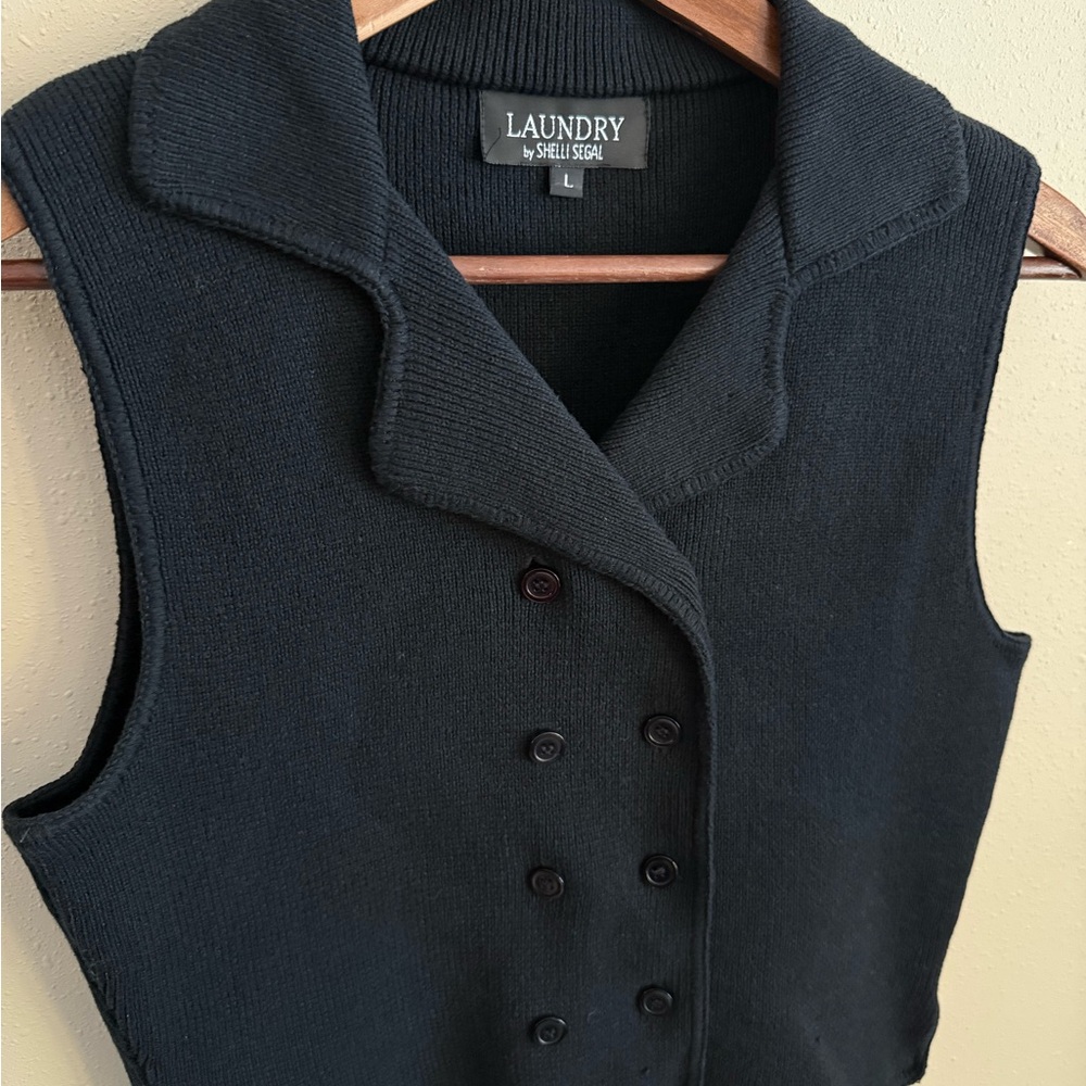 Laundry by Shelli Segal Double Breasted Knit Vest Black Cotton Blend L - Picture 5 of 11